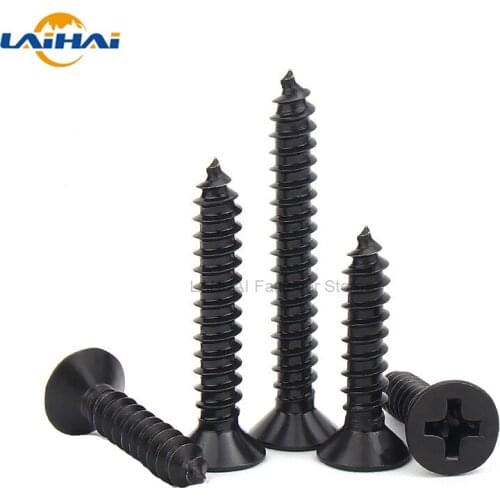 50/100X M1 M1.2 M1.4 M1.7 M2 M2.3 M2.6 M3 M3.5 M4 Black Steel Small Cross Phillips Flat Countersunk Head Self-tapping Wood Screw
