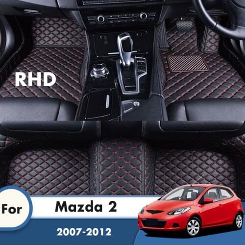 RHD Car Floor Mats For Mazda 2 2012 2011 2010 2009 2008 2007 Artificial Leather Carpets Styling Auto Interior Accessories Covers