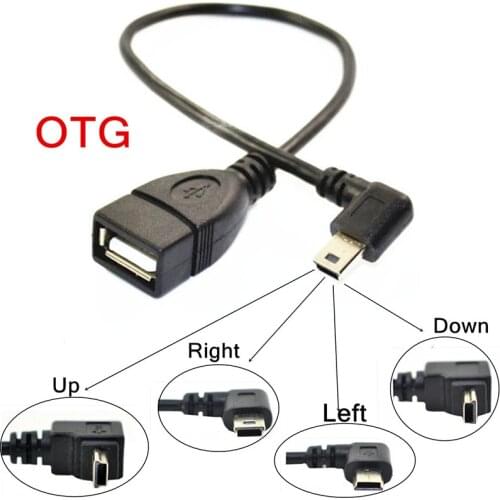 90 Degree Right & Left & Up Mini USB 5P Male to OTG USB Female Car Adapter Data Cable for Video Camera Audio Tablet CD GPS XR649