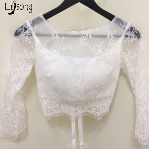 White Lace Wedding Jacket Crop Top for Bridal Custom Made Short Topper Blouse Back Lace Up Bohemian Outdoor Travel Wedding Bride