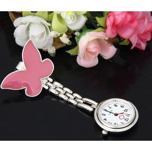 Fashion Nurse Clip-on Brooch Pendant Hanging Womens Watch Butterfly Watch Pocket Watch New Reloj mujer Quartz Wrist Clock XB40