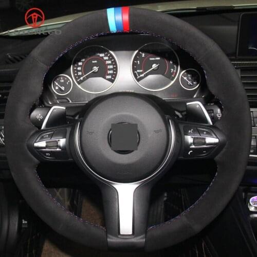 LQTENLEO Black Suede DIY Car Steering Wheel Cover for BMW M2 F87 M3 F80 M4 F82 F83 M5 F10 M6 F06 F12 F13 X5 M F85 X6 M F86