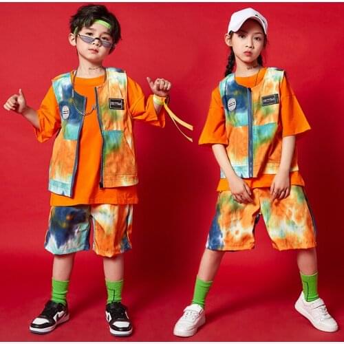 Childrens Sets Vest Shorts Costumes Stage Clothing Streetwear Hip Hop Big Boys Girls Sports Shorts Waistcoat Tracksuit for Kids