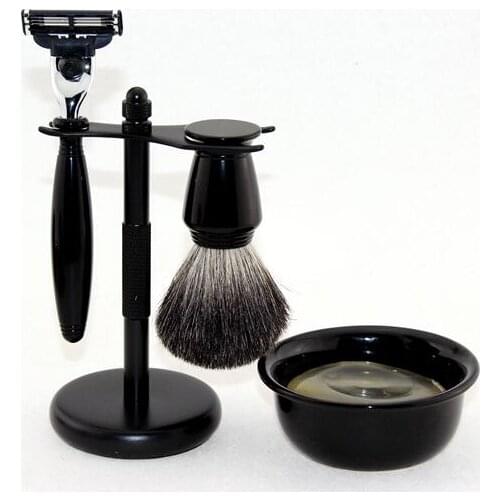 FS-#S2016105 Black Shaving set/kit,Black Badger hair brush 20mm,3 Layers Blade Razor, Shaving Stand, #7 Bowl, Soap+FREE SHIPPING