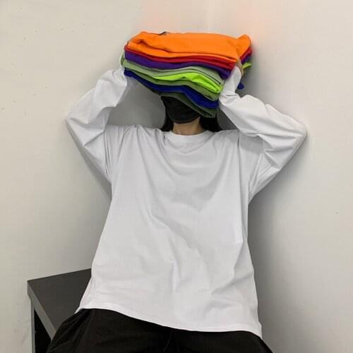 20color INS style personality Long Sleeve T-shirts Men Oversize O-neck Solid T Shirt Men women Lovers Spring AutumnTee Shirt