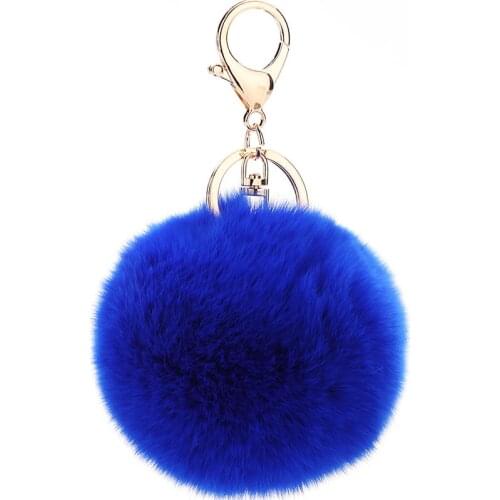 HC 8CM Fluffy Rabbit Fur Ball Keying Keychain Cute Pompom Genuine Leather Rabbit Fur Key Ring Trinket Women Car Bag Porte Clef F