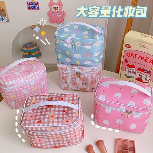 Ins Large Capacity Cosmetic Bag Girls Rabbit Bear PU Beauty Bag Storage Case Pencil Case Kawaii Student Stationery Supplies WY12