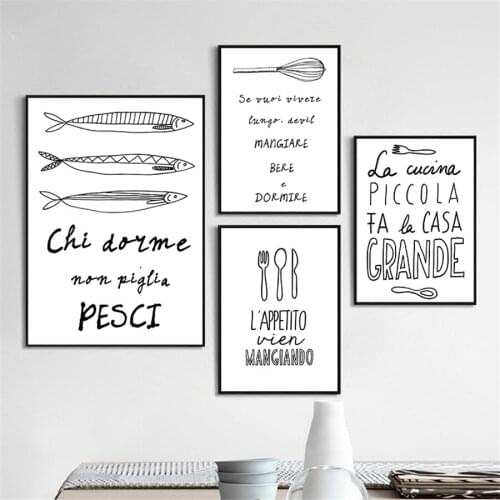 Italian Quote Fish Tableware Prints & Posters on Canvas Kitchen Decorative Paintings Wall Art Modern Pictures for Dining Room