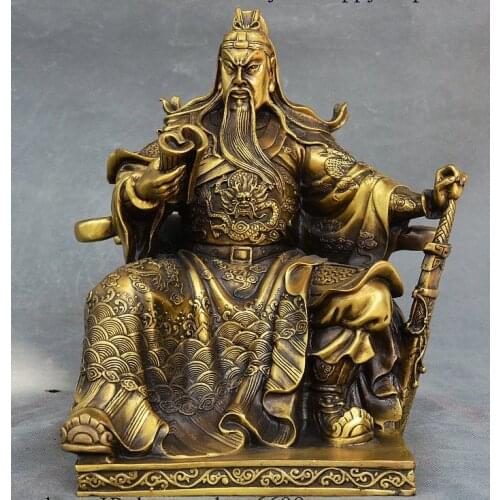 China Pure Copper Bronze Guan Gong Yu Warrior God Kwan Kung Pavilion Ares Statue 20cm