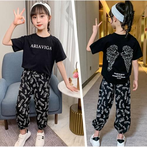 Teenage Girls Clothes Set Wings T Shirt + Loose Pants Two Pieces Summer Clothing suit for Kids Girl 4T 6 7 8 9 10 11 12 13 Years