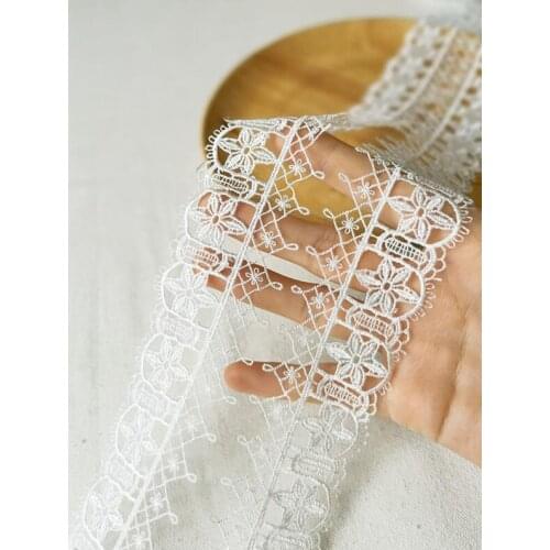 2 Meters Ivory Lace Trim Polyester Embroidered Lace Fabric Sewing Lace Ribbon Apparel Accessories Trims 4.5cm Width