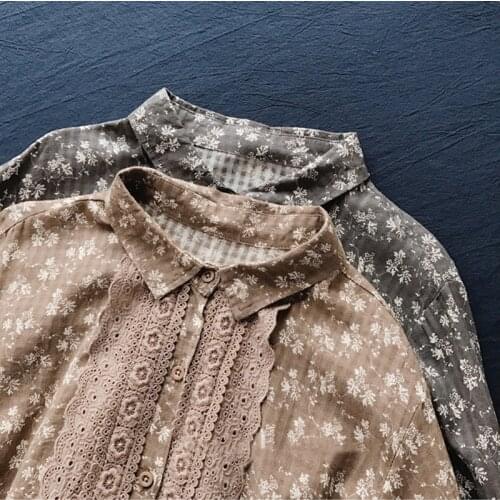 Lamtrip Chest Lace Patchwork Flowers Print Turn-Down Collar Single Breasted Dress Female