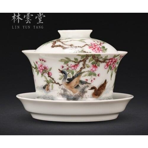 Lin Yuntang jingdezhen pastel tureen bowl tureen high-grade bowl cups of tea cup