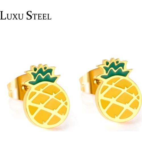 LUXUSTEEL Designer Jewelry Stainless Steel Pineapple Bread Stud Earrings Brinco Cute Style Girl Earrings Offer OEM Wholesale