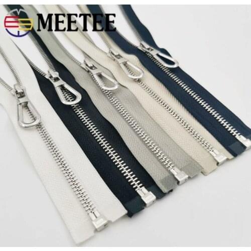 Meetee 50/60/70/80cm 5# Metal Zipper Open-End Auto Lock Gold Silver Teeth Zip for Coat Jacket Zippers DIY Garment Sewing Zips