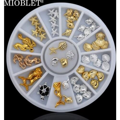 MIOBLET 1Box 3D Marine Life Nail Rhinestone Metal Animals Decal Rivet Studs DIY Design Alloy Nail Art Decoration Accessory HY033