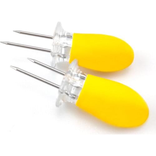 1Pair 7.8X2.8cm Reusable Stainless Steel Non Slip Corn Holder BBQ Fork Meat Skewer Corn On The Cob Skewers Fruit Forks BBQ Tool