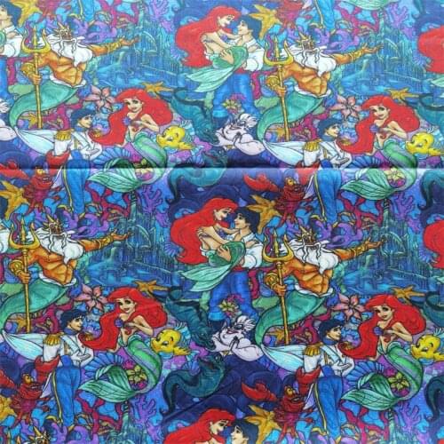 Disney Princess Mermaid Ariel Tangled 100% Cotton Fabric for Girl Clothes Hometextile Cushion Cover Needlework Face Mask DIY