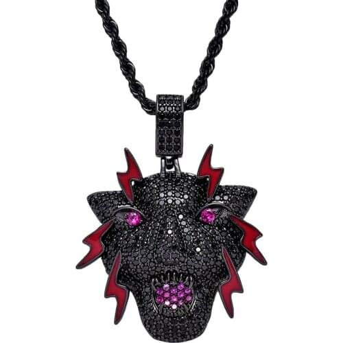 Hip Hop new Leopard Pendant With rope Chain AAA Cubic Zircon Pendant Necklace Iced out Chain Jewelry Men Party Gifts