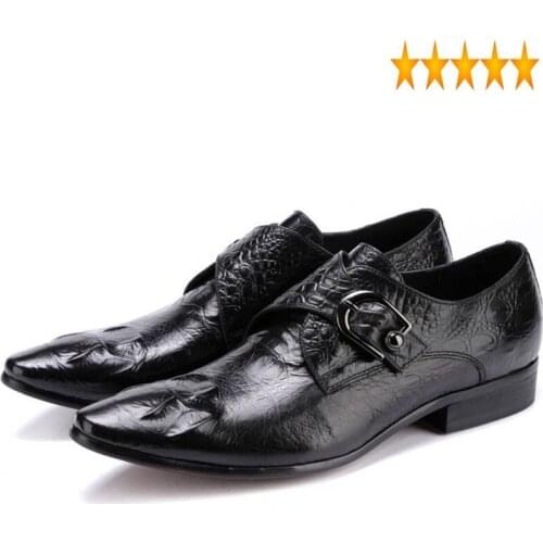 Buckle 2021 New Mens Fashion Formal Male Dress Shoes Slip On Pointed Toe Hot Sale Genuine Leather Brand Top Quality Black