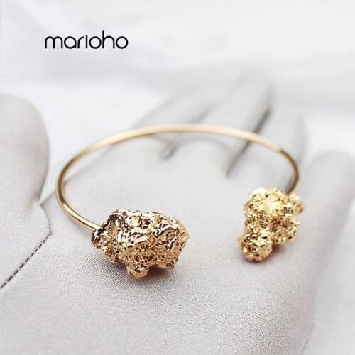 Retro Gold Color Irregular Shape Opening Bangle Bracelet Exaggerated Alloy Metal Geometric Bracelet Simple Jewelry Party Women