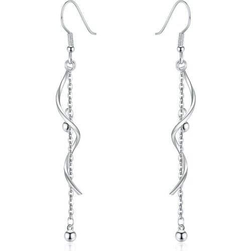 S925 Silver Earring Water Wave Curve Long Tassel Drop Earring For Women Wedding Gift Lady Girl Fashion Jewelry