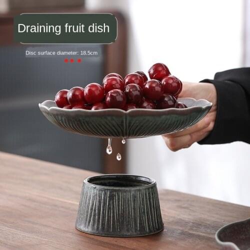 Draining Ceramic Fruit Plate Japanese Style Large Lotus Tea Cake Tray High Foot High Foot Snack Plate for Buddha Fruit Dish