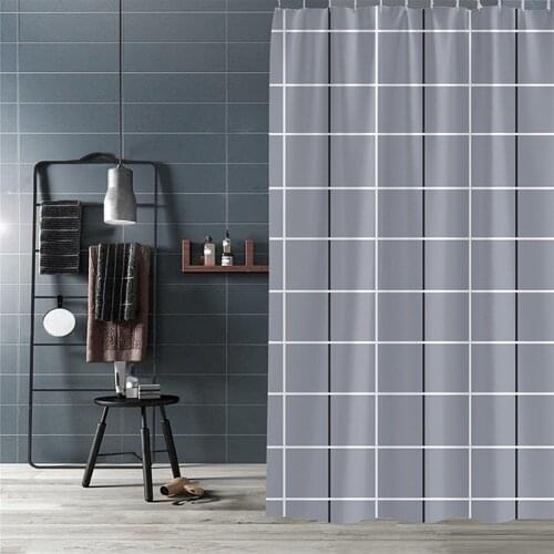 Modern Shower Curtain Plaid Bathroom Partition Curtains Gray Waterproof Mildew Thicken Polyester Bathtub Cover With Hooks