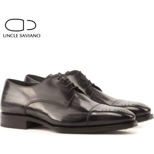 Uncle Saviano Derby Brogue Dress Wedding Party Formal Office Men Shoes Business Bridegroom Designer Plaid Genuine Leather Shoes