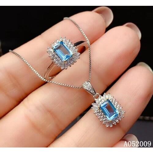 KJJEAXCMY fine jewelry 925 sterling silver inlaid natural blue topaz ring pendant trendy girl suit support test