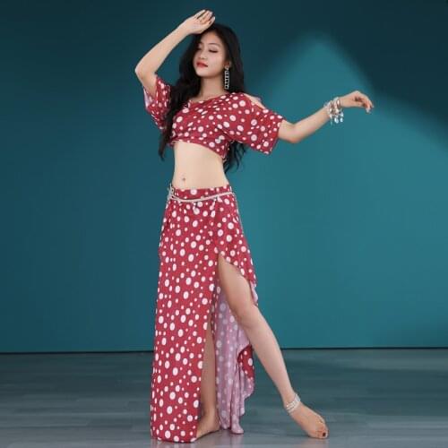 Women Oriental Dance Clothes Belly Dance Long Skirt Top 2 Pcs Lesson Wear