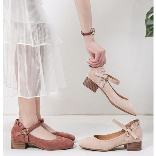 Elegant Ladies Pumps Flock Mary Jane Style High Heel Casual Shoes Female Slip-on Comfortable Pink Office Women Pumps