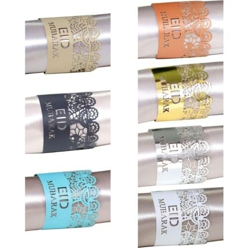100pcs Eid Mubarak Napkin Holder Hollow Lace Paper Ring Ramadan Festival Party