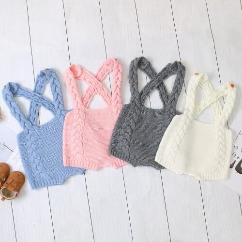 2021 New Summer Baby Knitted Suspender Pants Fashion Solid Color Sleeveless Knitting Short Jumpsuit 0-24M