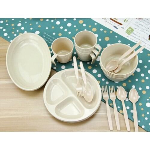 24 Packs Picnic Camping Outdoor Plastic Reusable Tableware Dishes Set