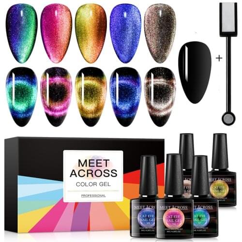 7PCS 9D Chameleon Magnetic Cat Eye Nail Gel Set Polish Long Lasting Galaxy Star Shining Magnet Cat Eye Soak Off UV LED Gel