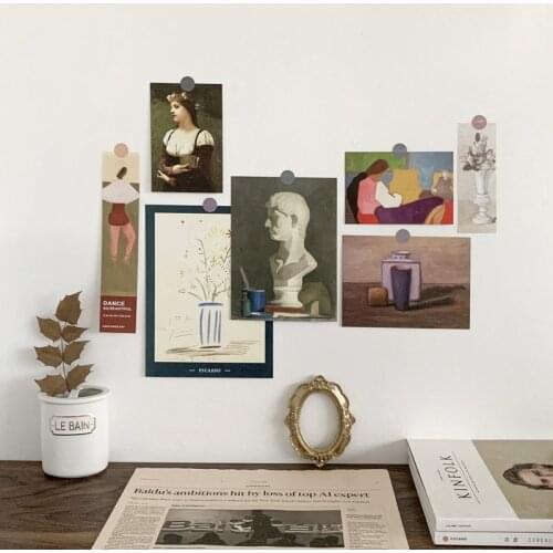 Ins 7sheets Famous Painting Series Postcard Nordic Retro Simplicity Art Decorative Card Bedroom Background Creative Wall Sticker