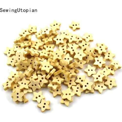 100PCS 2 Holes DIY Star Shape Wooden Button Scrapbook Craft Sewing Buttons Five-pointed Star Shaped Duttons for Clothing