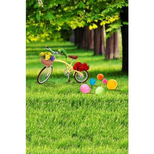 Baby Birthday Photophone Green Grass Light Bokeh Balloons Bike Grassland Photography Backgrounds Spring Photo Backdrops