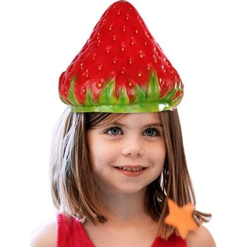Kids Funny Fruit Headdress for Halloween Childrens Day Party Wear Strawberry Simulation Hat for Girls Child School Event Wear