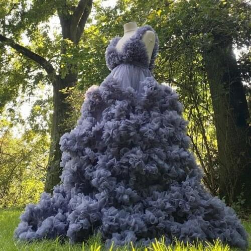 Real Image Ruffles Tiered Tulle Long Maternity Dress For Photoshoot Or Babyshower Puffy Mesh Ball Gowns Bridal Dresses