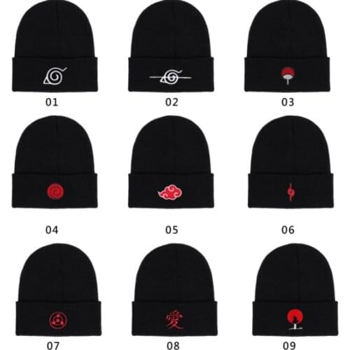 Anime Ninja Cosplay hat cartoon embroidery knitted hat mens and womens outdoor warm ear protection wool hat