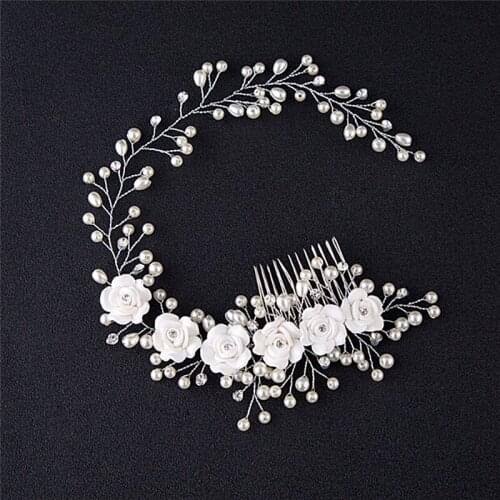 Handmade White Flower Pearls Hair Combs Austrian Crystal Wedding Hair Jewelry Accessories Bride Hairpieces