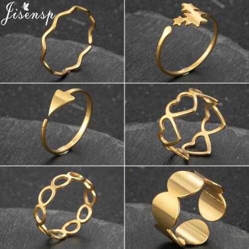 Jisensp Stainless Steel Geometric Rings Minimalist Wave Round Triangle Finger Rings Fashion Jewelry for Women Birthday Gift