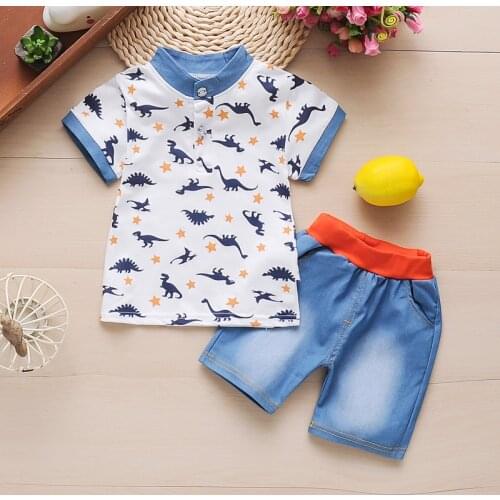 Kids summer clothing set infant newborn fashion cotton shirt+denim shorts 2pcs baby outfits