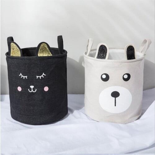 Cartoon Fox Bear Cat Storage Basket Waterproof Foldable Laundry Basket With Handles Dirty Clothes Hamper Kids Toys Organizer Bin