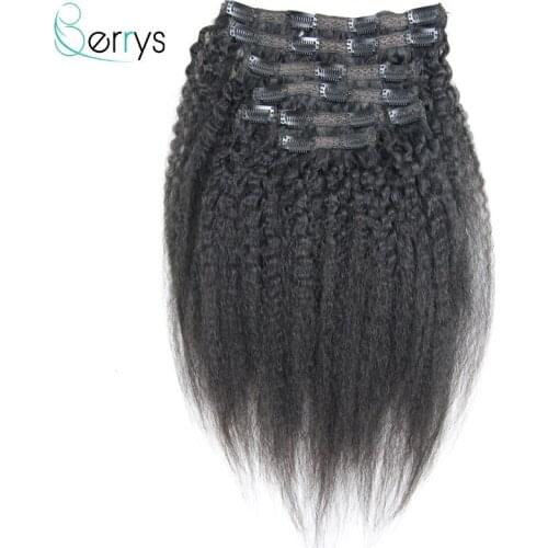 Kinky Straight Virgin Hair Clips Extensions Nature Color Human Hair Full Machine Clips Ins 8Pcs/Set 120g 8-30 Inches Glueless