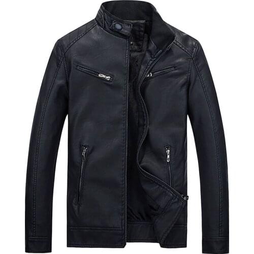 Hot autumn and winter quality mens leather jacket mens leather motorcycle jacket Slim casual solid color coat