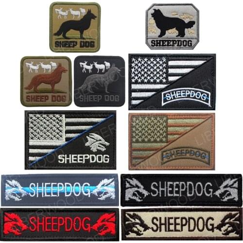 LIBERWOOD Sheepdog thin blue line Tactical Patch SHEEP DOG/USA American Flag Military Embroidered Hook Loop Patch
