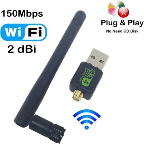 Mini USB 2.0 150Mbps WiFi Wireless Network Card Dongle MT7601 802.11 b/g/n LAN Card Adapter with rotatable Antenna for PC Laptop